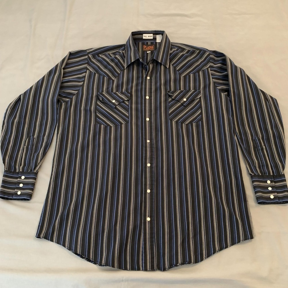 Plains Western Wear Shirt Mens LT Black Stripe Long Sleeve Snap Front Western